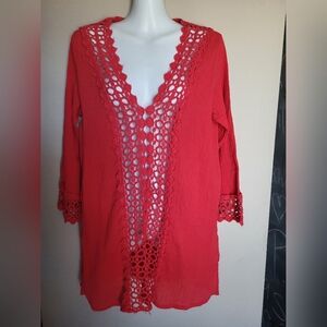 Raviya Vibrant Red Beach Cover Up, Size Medium